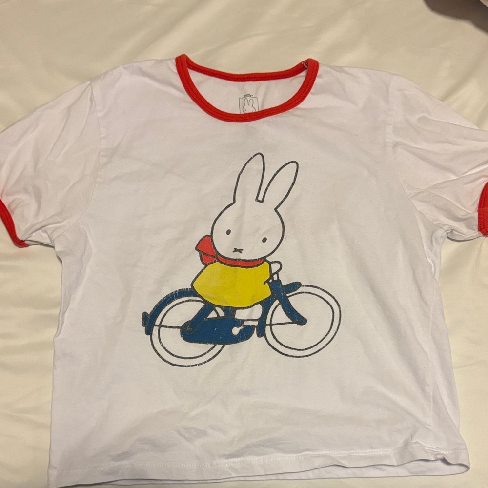 Miffy Womens Crop top T-Shirt - White with Red Trim